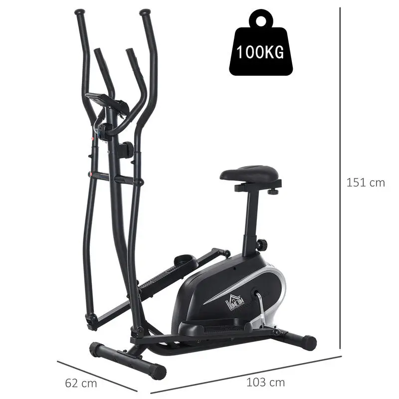 Bicicleta Elíptica Fitness HOMCOM Acero ABS 103x62x151 Cm Negro 5 Bicicleta Elíptica Fitness HOMCOM Acero ABS 103x62x151 Cm Negro - Imagen 3
