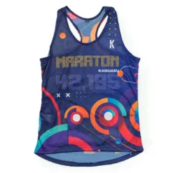 CAMISETA DE RUNNING #MARATON 2.0 RUN MUJER - KAMUABU Color AZUL 90grs TIRANTES