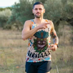 CAMISETA DE RUNNING #SANDBEACH Para HOMBRE - KAMUABU Color Arena De Tirantes -Fitness cardio Ventas camiseta de running sandbeach para hombre kamuabu color arena de tirantes 3