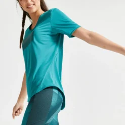 Domyos Camiseta Fitness Cardio Mujer Verde Ajustada -Fitness cardio Ventas camiseta fitness cardio mujer verde ajustada 4