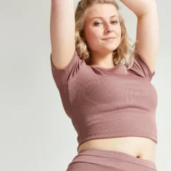 Camiseta Fitness Crop Top Manga Corta Mujer Domyos Marrón 9 Camiseta Fitness Crop Top Manga Corta Mujer Domyos Marrón -Fitness cardio Ventas camiseta fitness crop top manga corta mujer domyos marron 2