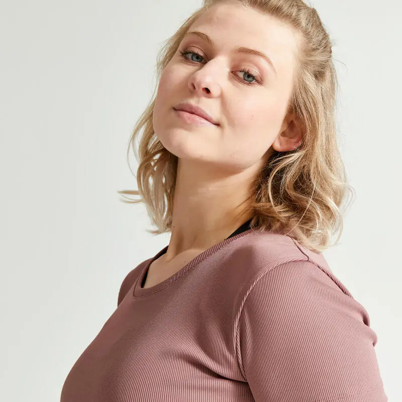 Camiseta Fitness Crop Top Manga Corta Mujer Domyos Marrón 6 Camiseta Fitness Crop Top Manga Corta Mujer Domyos Marrón - Imagen 4