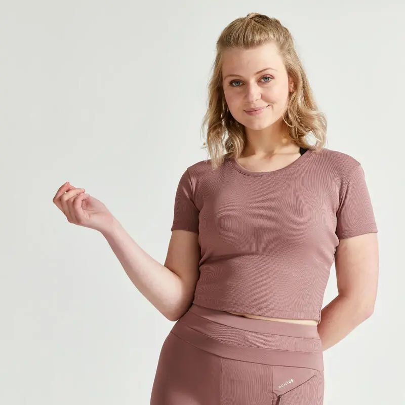 Camiseta Fitness Crop Top Manga Corta Mujer Domyos Marrón 3 Camiseta Fitness Crop Top Manga Corta Mujer Domyos Marrón