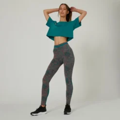 Camiseta Fitness Crop Top Mujer Domyos Verde -Fitness cardio Ventas camiseta fitness crop top mujer domyos verde 2