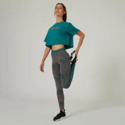 Camiseta Fitness Crop Top Mujer Domyos Verde -Fitness cardio Ventas camiseta fitness crop top mujer domyos verde 4