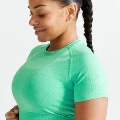 Camiseta Fitness Crop Top Sin Costuras Mujer Domyos 900 Verde Malaquita -Fitness cardio Ventas camiseta fitness crop top sin costuras mujer domyos 900 verde malaquita 3