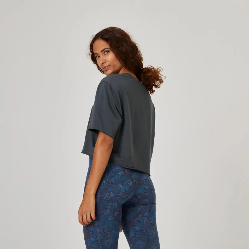 Camiseta Fitness Manga Corta Crop Top Mujer Domyos Rosa Azul 4 Camiseta Fitness Manga Corta Crop Top Mujer Domyos Rosa Azul - Imagen 2