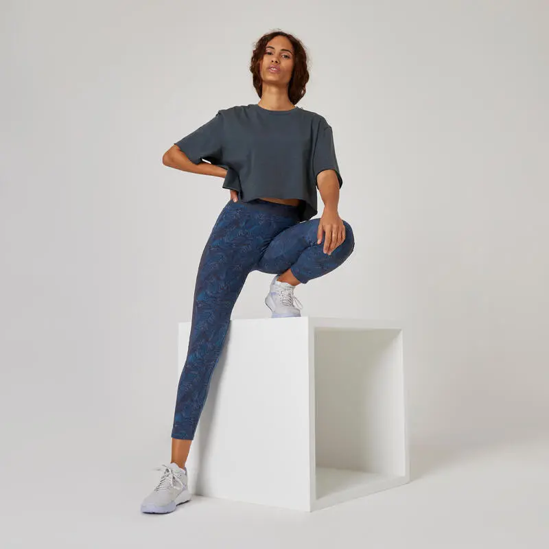 Camiseta Fitness Manga Corta Crop Top Mujer Domyos Rosa Azul 5 Camiseta Fitness Manga Corta Crop Top Mujer Domyos Rosa Azul - Imagen 3