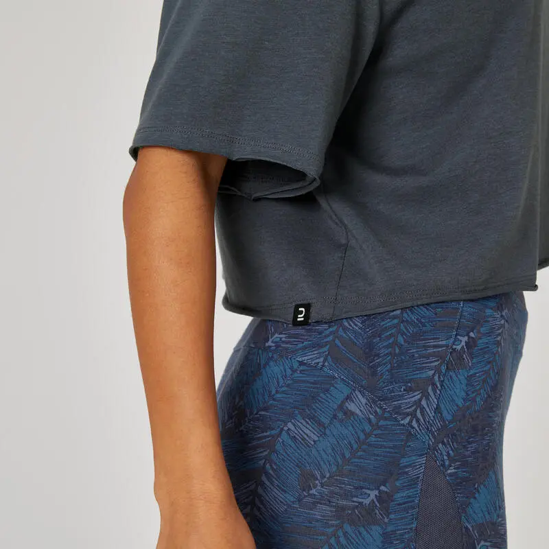 Camiseta Fitness Manga Corta Crop Top Mujer Domyos Rosa Azul 7 Camiseta Fitness Manga Corta Crop Top Mujer Domyos Rosa Azul - Imagen 5