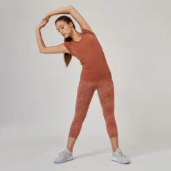 Domyos Camiseta Fitness Manga Corta Cuello Pico Algodón Extensible Slim Mujer Sepia -Fitness cardio Ventas camiseta fitness manga corta cuello pico algodon extensible slim mujer sepia 3