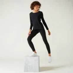 Camiseta Fitness Manga Larga Básica Algodón Mujer Domyos Negro -Fitness cardio Ventas camiseta fitness manga larga basica algodon mujer domyos negro 2