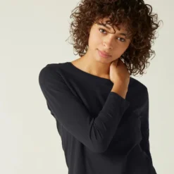 Camiseta Fitness Manga Larga Básica Algodón Mujer Domyos Negro -Fitness cardio Ventas camiseta fitness manga larga basica algodon mujer domyos negro 3