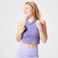 Domyos Camiseta Fitness Tirantes Crop Top Canalé 520 Mujer Negro -Fitness cardio Ventas camiseta fitness tirantes crop top canale 520 mujer lila