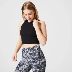 Domyos Camiseta Fitness Tirantes Crop Top Canalé 520 Mujer Negro