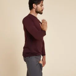 KIMJALY Camiseta Hombre Burdeos Sin Costuras Manga Larga -Fitness cardio Ventas camiseta hombre burdeos sin costuras manga larga 2