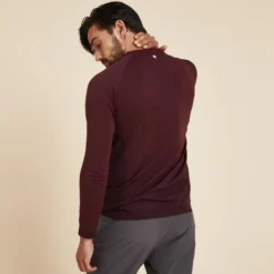 KIMJALY Camiseta Hombre Burdeos Sin Costuras Manga Larga -Fitness cardio Ventas camiseta hombre burdeos sin costuras manga larga 3