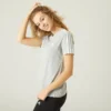 Camiseta Mujer Manga Corta 100% Algodón Adidas Fitness 3 Franjas Gris Jaspeado -Fitness cardio Ventas camiseta mujer manga corta 100 algodon adidas fitness 3 franjas gris jaspeado