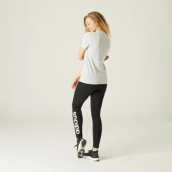 Camiseta Mujer Manga Corta 100% Algodón Adidas Fitness 3 Franjas Gris Jaspeado -Fitness cardio Ventas camiseta mujer manga corta 100 algodon adidas fitness 3 franjas gris jaspeado 2