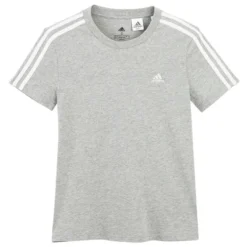 Camiseta Mujer Manga Corta 100% Algodón Adidas Fitness 3 Franjas Gris Jaspeado -Fitness cardio Ventas camiseta mujer manga corta 100 algodon adidas fitness 3 franjas gris jaspeado 4