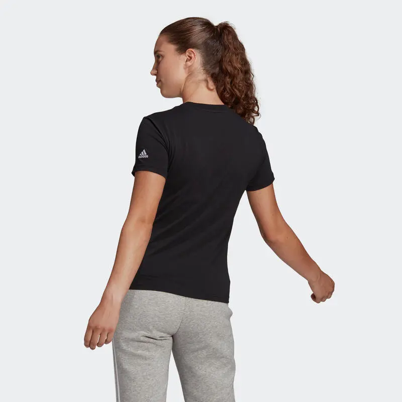 Camiseta Mujer Manga Corta 100% Algodón Adidas Fitness Linear Negro 5 Camiseta Mujer Manga Corta 100% Algodón Adidas Fitness Linear Negro - Imagen 3