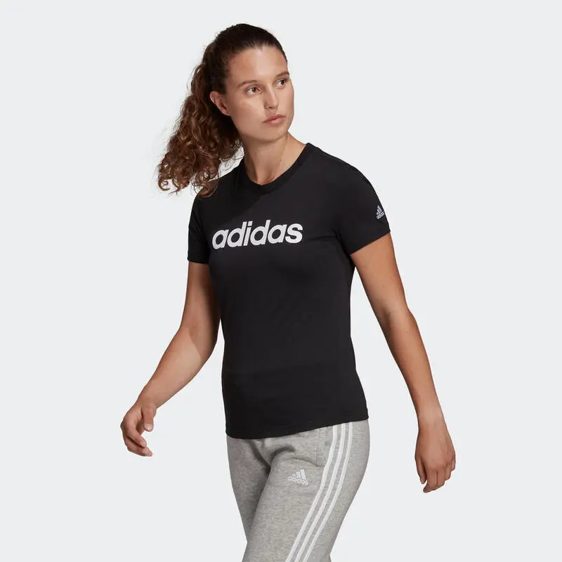 Camiseta Mujer Manga Corta 100% Algodón Adidas Fitness Linear Negro 3 Camiseta Mujer Manga Corta 100% Algodón Adidas Fitness Linear Negro