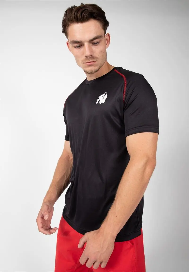 Camiseta Musculación Manga Corta Hombre GORILLA WEAR Performance Negro Rojo 6 Camiseta Musculación Manga Corta Hombre GORILLA WEAR Performance Negro Rojo - Imagen 4