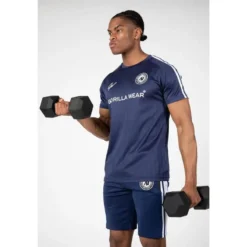 Camiseta Musculación Manga Corta Poliéster Hombre GORILLA WEAR Stratford Azul -Fitness cardio Ventas camiseta musculacion manga corta poliester hombre gorilla wear stratford azul 3