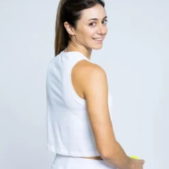 THE RUNNING REPUBLIC Camiseta Sin Mangas Ajustada Top De Poliéster Reciclado De Mujer TRR Blanca -Fitness cardio Ventas camiseta sin mangas ajustada top de poliester reciclado de mujer trr blanca 3