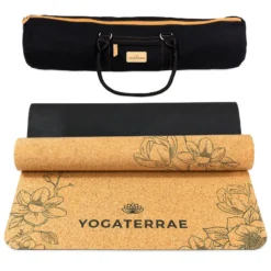 YOGATERRAE Esterilla Yoga Corcho Y Caucho Natural MAGNOLIAS + Correa + Bolsa De Transporte