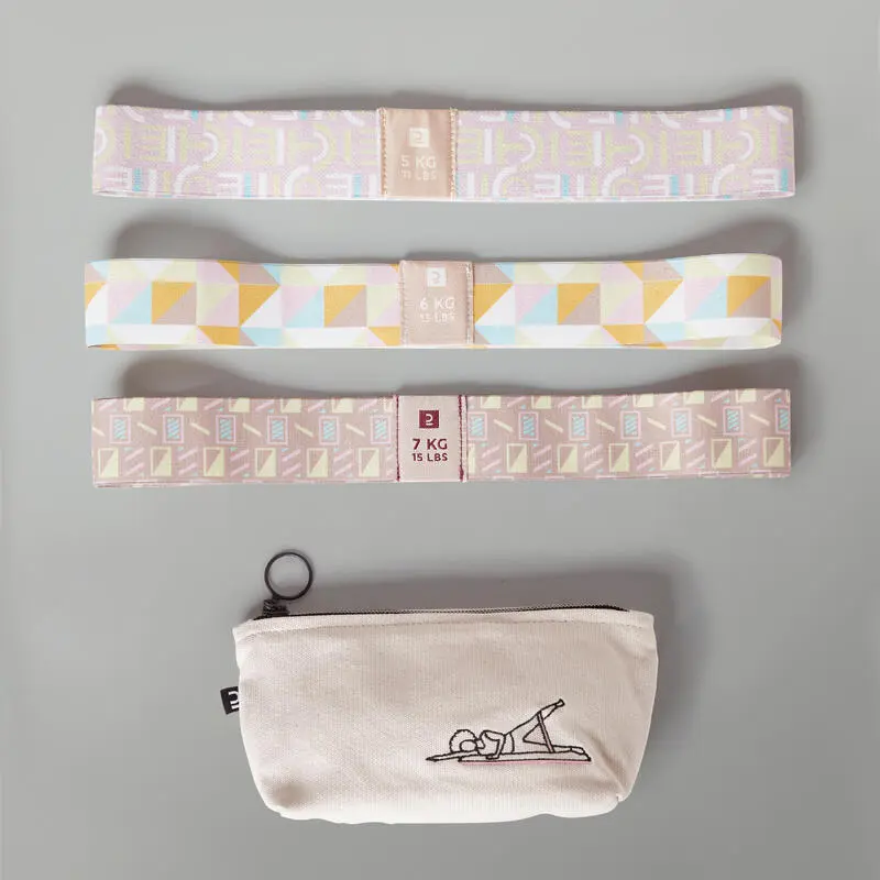 Domyos Kit 3 Minibandas Elásticas Fitness Textil Resistencia 5-6-7 kg 3 Domyos Kit 3 Minibandas Elásticas Fitness Textil Resistencia 5-6-7 kg