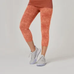 Domyos Leggings Mallas Fitness 7/8 Ceñidos Algodón Mujer Naranja