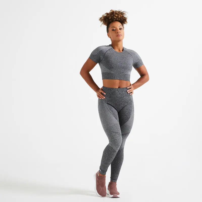 Leggings Mallas Fitness Tiro Alto Seamless Mujer Domyos 900 Negro 4 Leggings Mallas Fitness Tiro Alto Seamless Mujer Domyos 900 Negro - Imagen 2