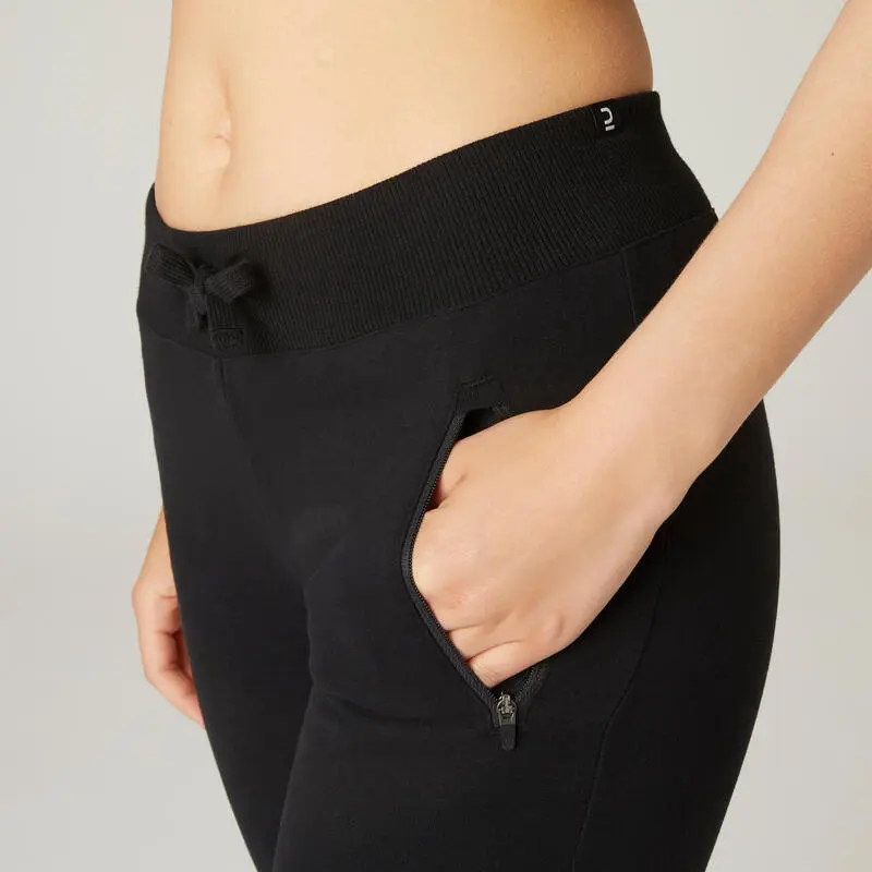 Pantalón Jogger Fitness Ajustado De Algodón Con Bolsillos Mujer Domyos 520 Negro 6 Pantalón Jogger Fitness Ajustado De Algodón Con Bolsillos Mujer Domyos 520 Negro - Imagen 4