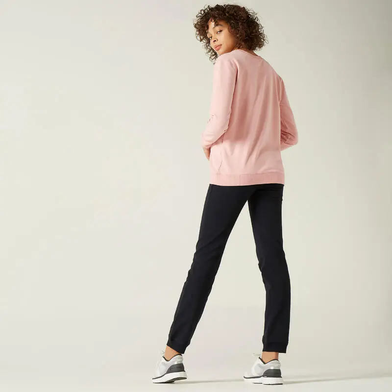 Pantalón Jogger Fitness Corte Recto Algodón Mujer Domyos 120 Negro 4 Pantalón Jogger Fitness Corte Recto Algodón Mujer Domyos 120 Negro - Imagen 2