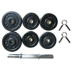 Set Para Mancuernas 10kg. 6 Pesas. 1 Barra Corta Y 2 Abrazaderas Bodytone