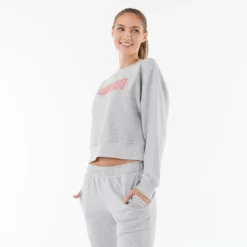 Sudadera Crop Top Puma Mujer Gris Algodón