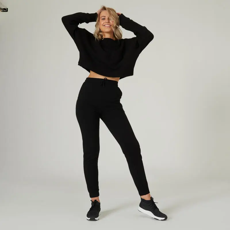 Sudadera Fitness Crop Top Domyos 520 Mujer Negro 6 Sudadera Fitness Crop Top Domyos 520 Mujer Negro - Imagen 4