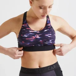 Sujetador Top Deportivo Fitness Sujeción Alta 900 Mujer Domyos Negro -Fitness cardio Ventas sujetador top deportivo fitness sujecion alta 900 mujer domyos estampado