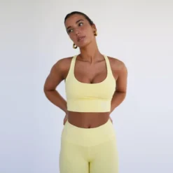 Top Deportivo Fitness Sostenible Poliéster Mujer Fitplanet Coral Amarillo -Fitness cardio Ventas top deportivo fitness sostenible poliester mujer fitplanet coral amarillo 1