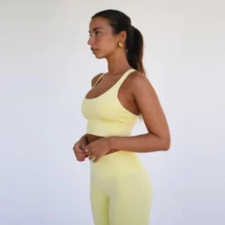 Top Deportivo Fitness Sostenible Poliéster Mujer Fitplanet Coral Amarillo -Fitness cardio Ventas top deportivo fitness sostenible poliester mujer fitplanet coral amarillo 2